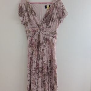 connected apparel Pink Floral Lace Midi Dress with Twist Front